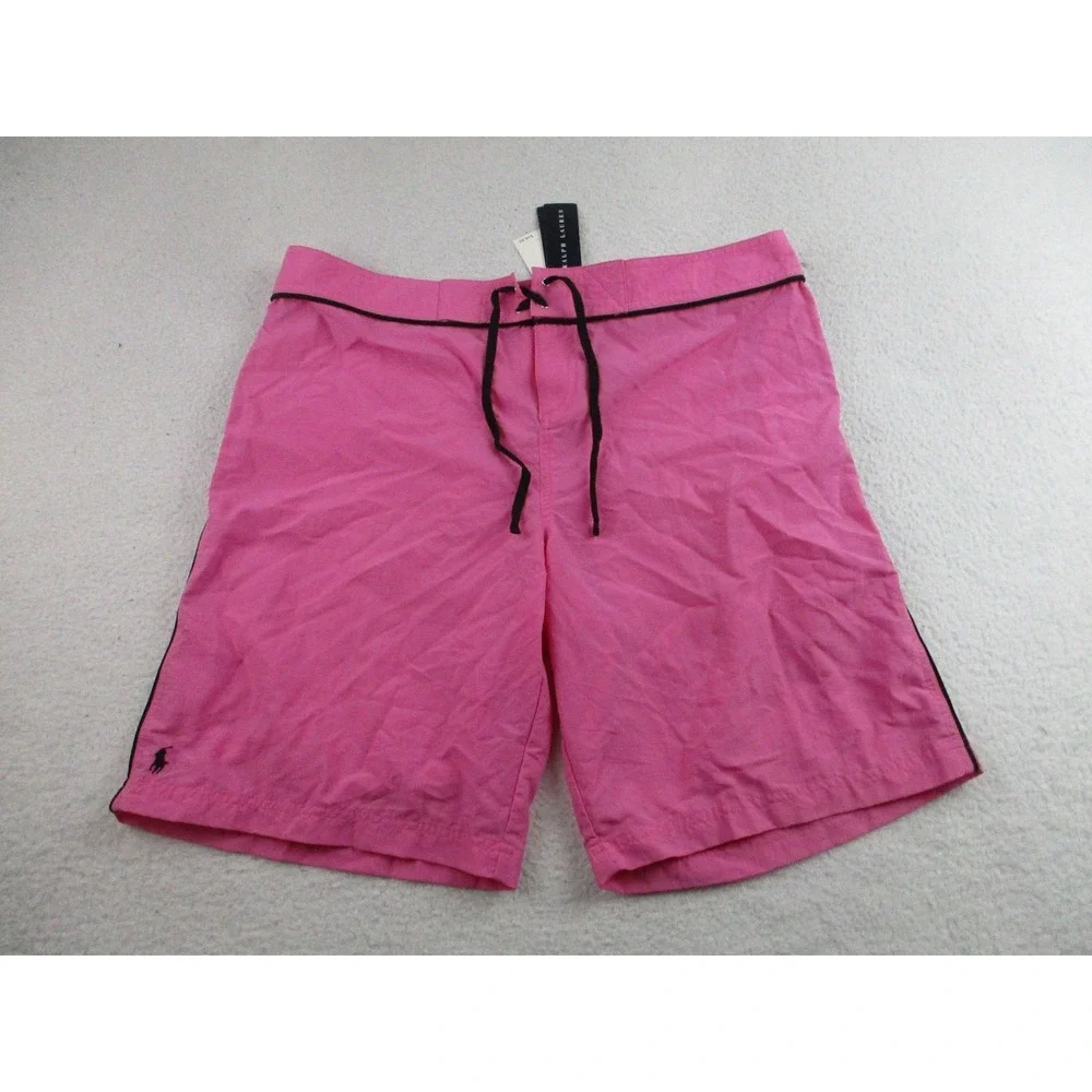NWT Ralph Lauren Shorts Mens Large‎ Pink Black Swim Trunks Board Nylon New Beach